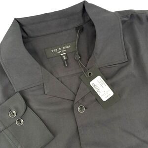 Rag‎ & Bone Alan Shirt Men Medium Button Up Long Sleeve Viscose Black